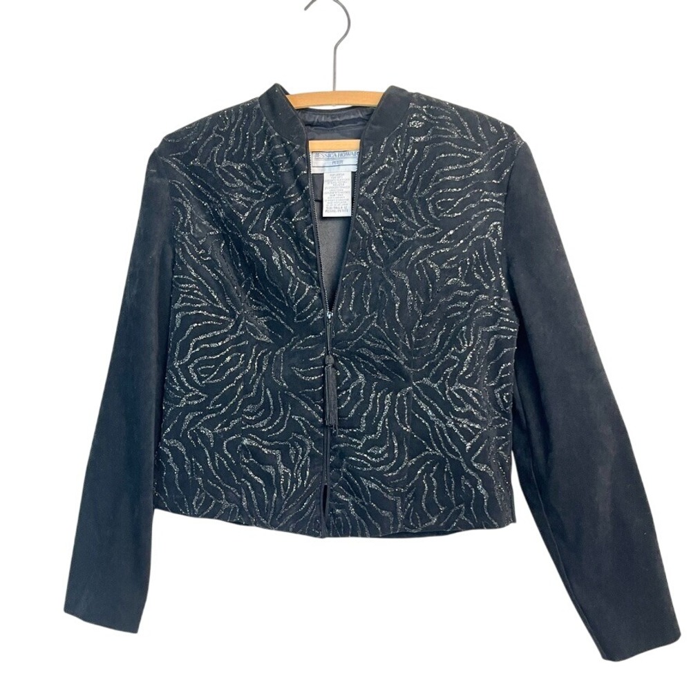 VTG Jessica Howard Jacket Women‎ 12 Black Blazer Coat Zip Evenings Glitter 80s